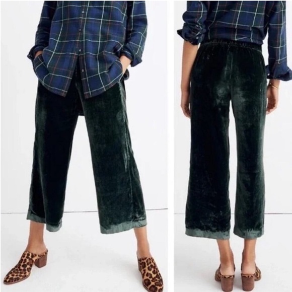 Madewell Pants - Madewell huston green velvet pull on crop pants womens XL wide leg